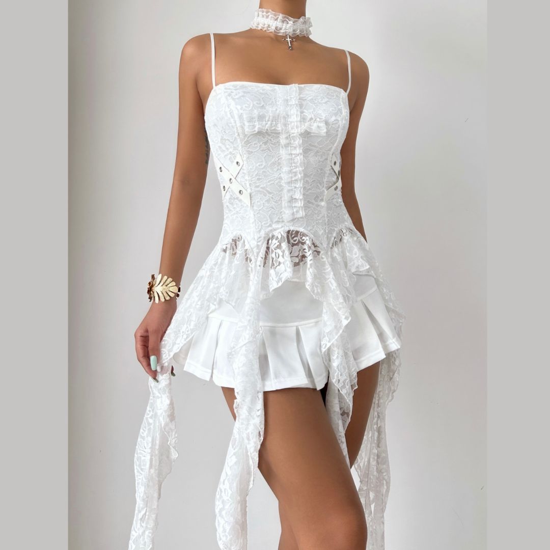 Ethereal Gothic White Lace Corset Cami Top - Fall Festivals & Halloween Party Ready