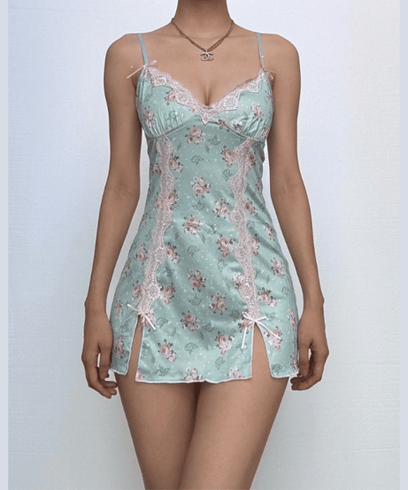 Dreamy Floral Lace Mini Slip Dress | Romantic Cami Loungewear for Cozy Nights