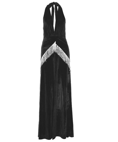Showstopping Regal Purple Velvet Halter Maxi Dress with Dazzling Fringe | Holiday & New Year's Eve Gala Gown