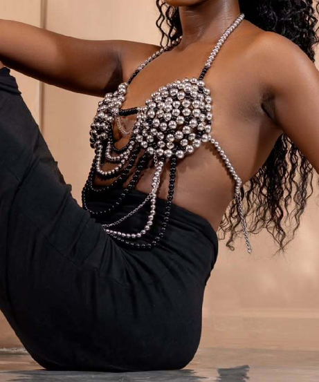 Goddess Glam Beaded Halter Top | Dazzling Backless Body Chain for Halloween & Holiday Parties
