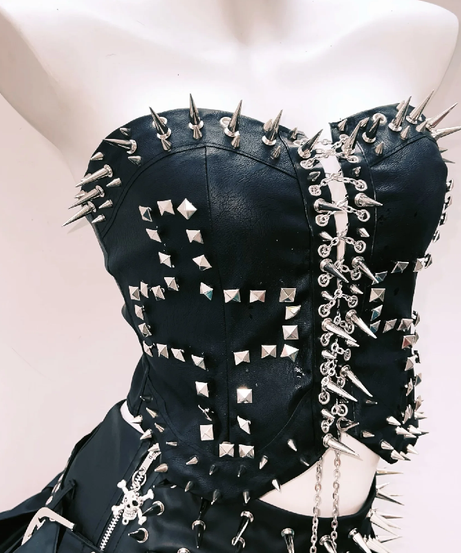 Fierce Spiked & Studded Faux Leather Corset Top – Halloween, Goth & Punk Rave Ready