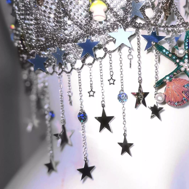 Celestial Siren Chainmail Halter Top – Whimsical Charms, Skeleton Hands & Star Tassels