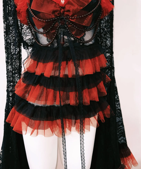 Vampire Vixen Ruffled Mini Dress with Lace Shrug – Halloween & Dark Romance Party Wear