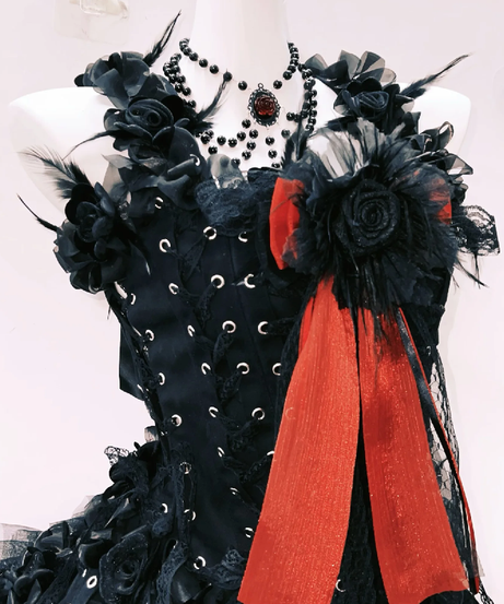 Enchanting Gothic Glamour Mini Dress | Lace-Up, Red Bow & Ruffles – Perfect for Halloween & Fall Events