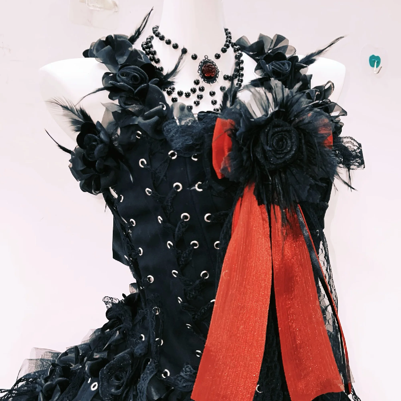 Enchanting Gothic Glamour Mini Dress | Lace-Up, Red Bow & Ruffles – Perfect for Halloween & Fall Events