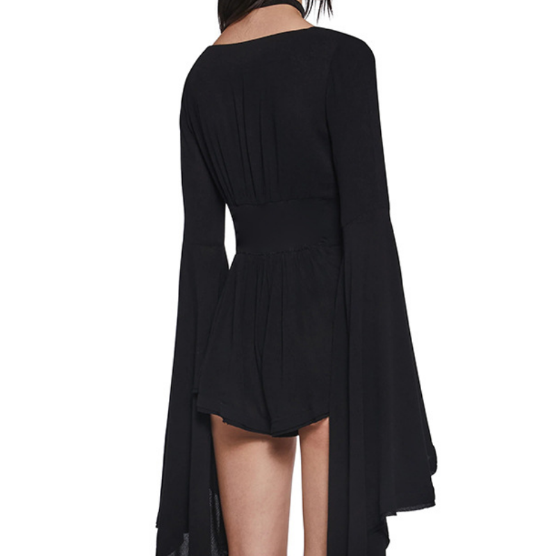 Gothic Chic Bell Sleeve Romper - Effortless Fall Style & Halloween Ready