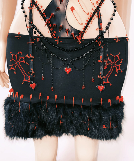 Gothcore Glam: Edgy Halter Top & Mini Skirt Set - Your Fall Party Statement