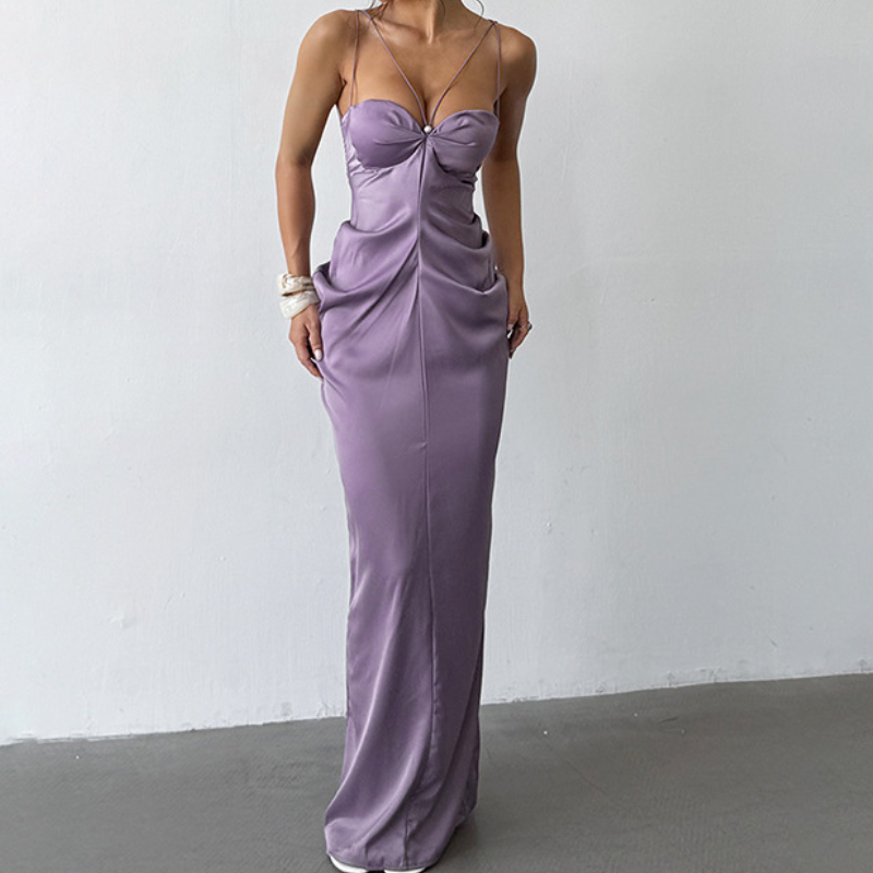 The 'Lavender Lustre' Ruched Satin Maxi Dress - Your Go-To for Fall Parties & Holiday Glam
