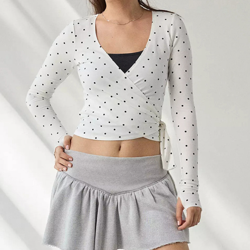 Fall Chic: Women's Striped V-Neck Wrap Long Sleeve Top with Adjustable Tie Waist