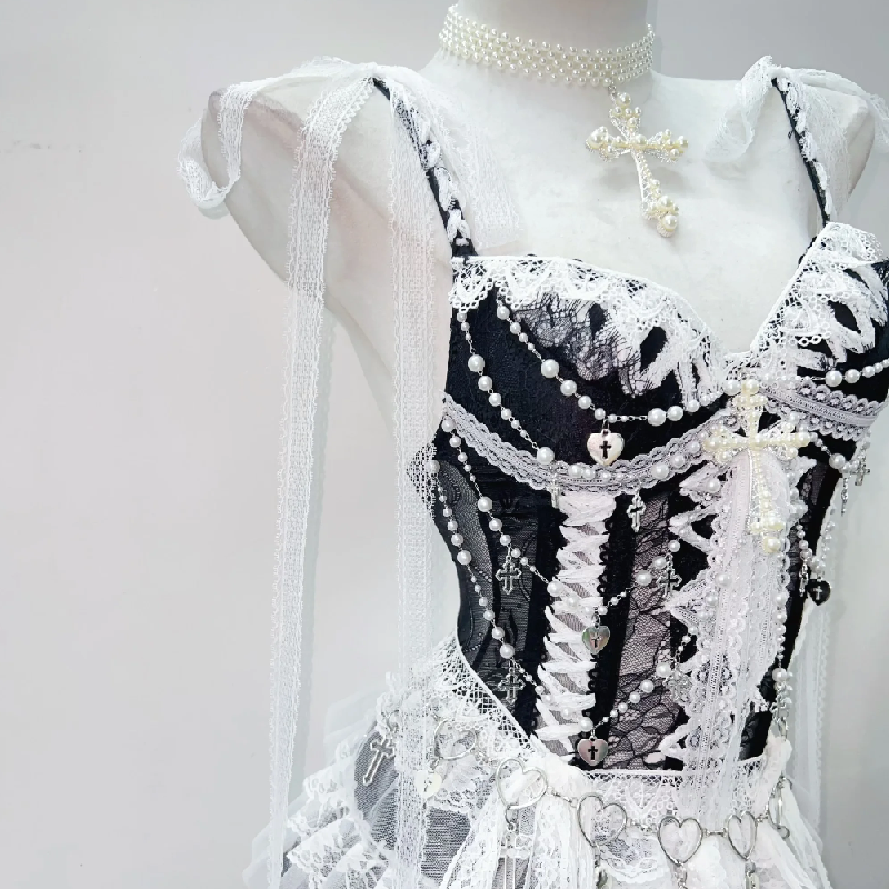 Victorian Gothic Maid Sweetheart Lace Corset Mini Dress - Spooky Season & Party Ready