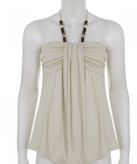 Effortless Boho Chic Halter Top for Women - Beaded Tie Neck & Ruched Comfort