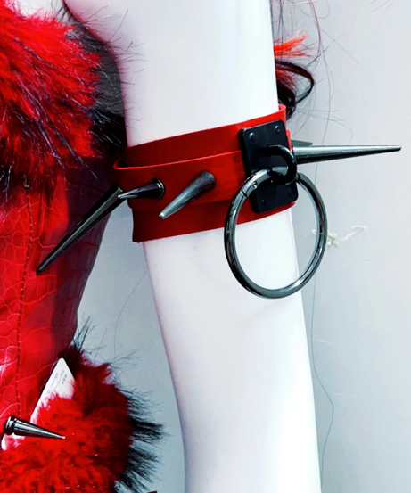 Fierce Red Gothcore Spiked Faux Leather & Faux Fur Tube Top | Halloween & Rave Ready