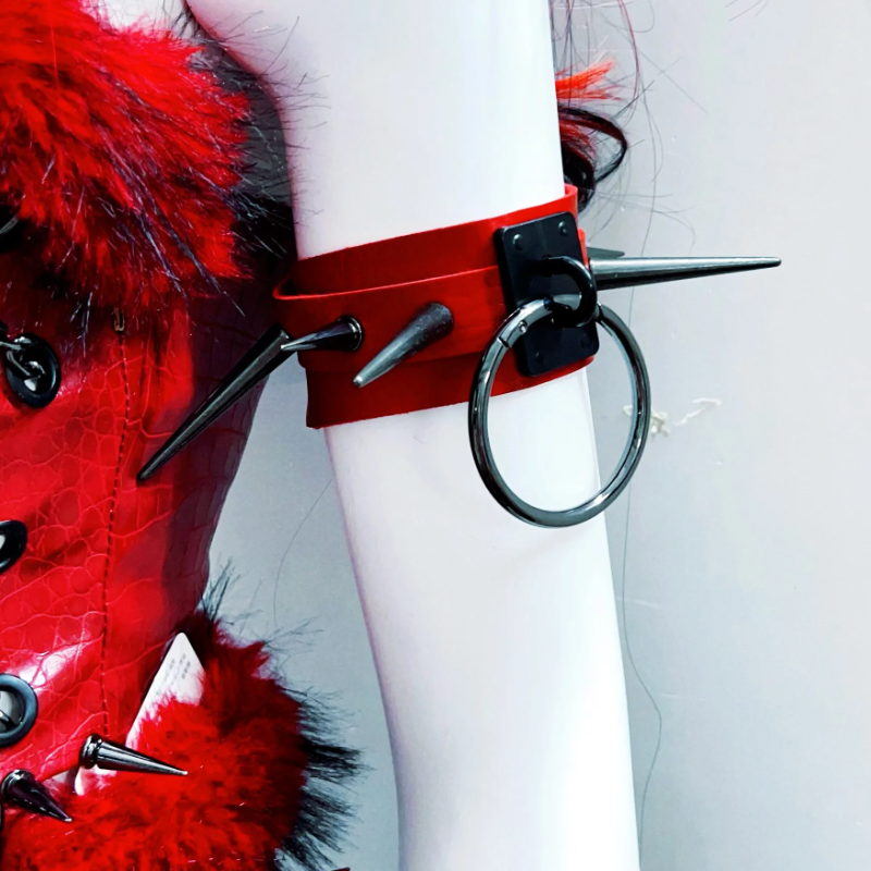Fierce Red Gothcore Spiked Faux Leather & Faux Fur Tube Top | Halloween & Rave Ready