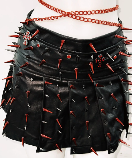 Dare to Thrill: Spiked Faux Leather Halter Top & Mini Skirt Set - Ultimate Halloween & Clubwear