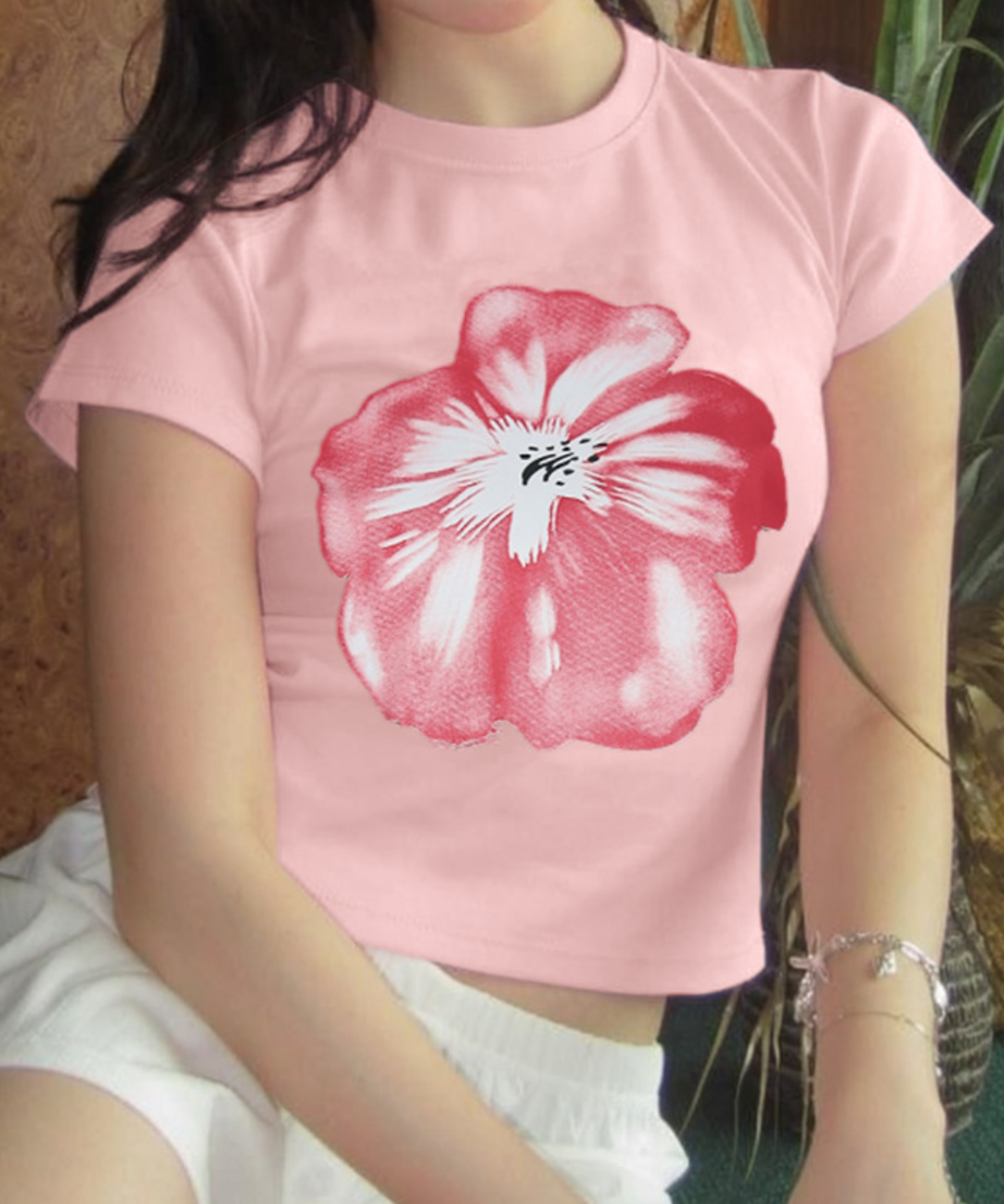 Chic Black & Blush Floral Crop Top - Your Effortless Fall Statement Tee