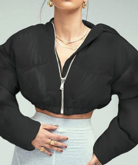 Trendsetter's Cropped Puffer Hoodie – Chic Zip-Up for Fall & Winter Style