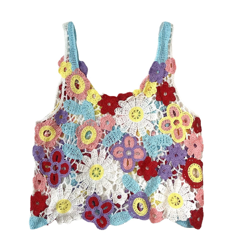 Vibrant Floral Crochet Cami Top - Boho Knit for Sunny Escapes & Chic Fall Layering