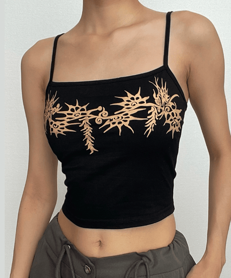 Edgy Y2K Backless Graphic Cami Top - Square Neck Crop for Fall