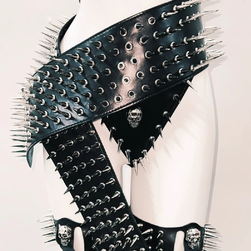 Fierce Spiked Faux Leather Bodysuit - Ultimate Halloween Rave & Goth Clubwear for Women
