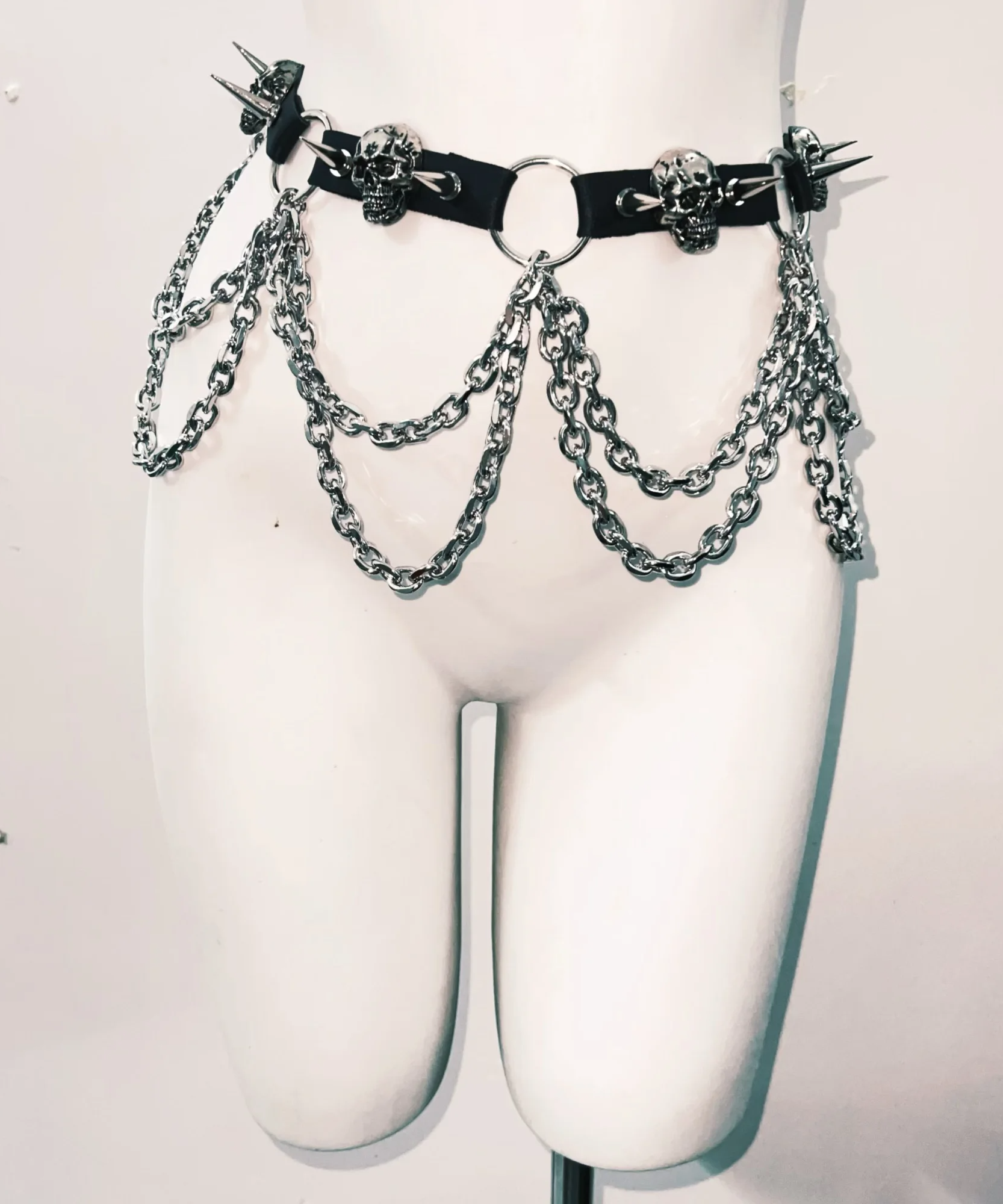 Fierce Goth Punk Spiked Skull Crop Top & Chain Skirt Set - Halloween | Club | Festival