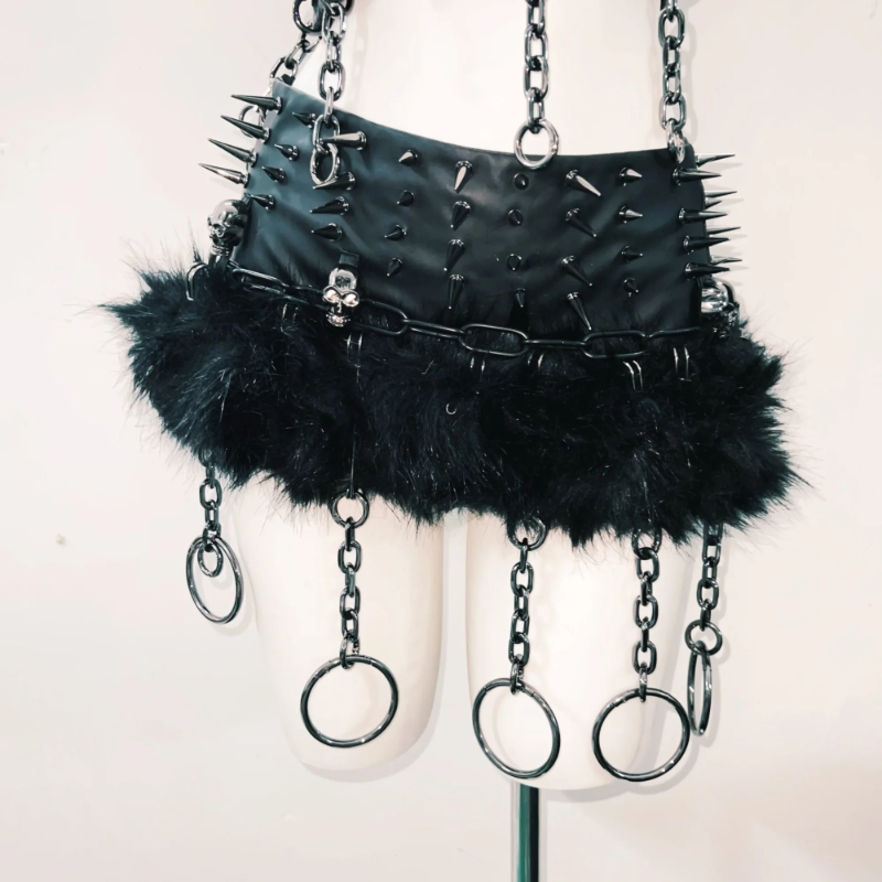 Unleash Your Inner Vixen: Spiked & Chained Goth Clubwear Set - Perfect for Halloween, Raves & Fall Nights