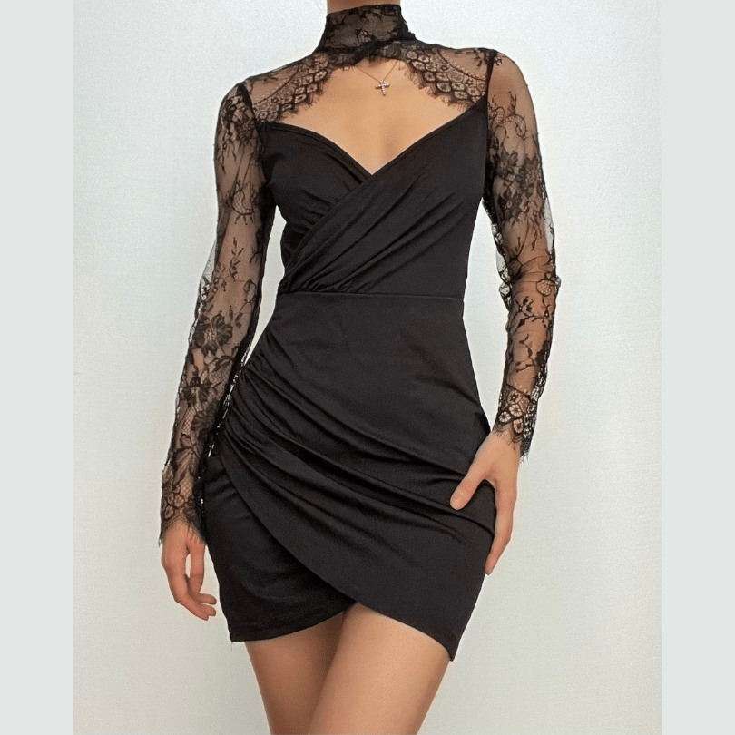 The Sultry Black Lace Illusion Mini Dress - Your Essential for Fall & Holiday Nights