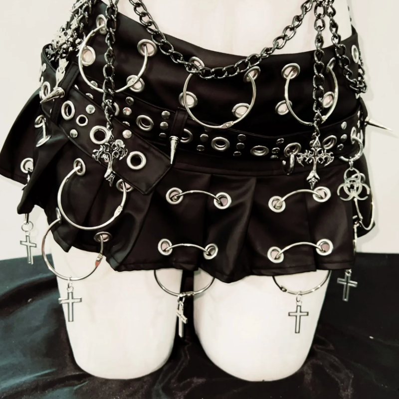 Unleash Your Inner Vixen: Extreme Spiked & Chained Gothic Punk PU Leather Set - Perfect for Halloween & Fall Festivals