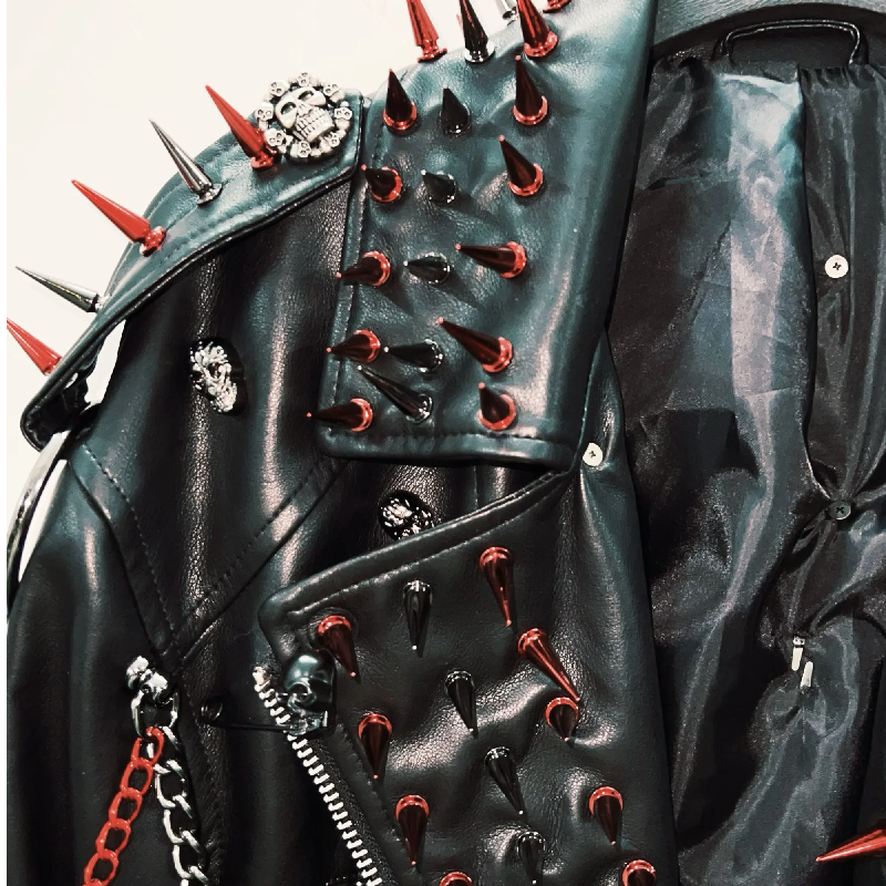 Unleash Your Edge: Women's Spiked & Chained Skull PU Leather Jacket - Halloween & Fall Goth Punk Statement