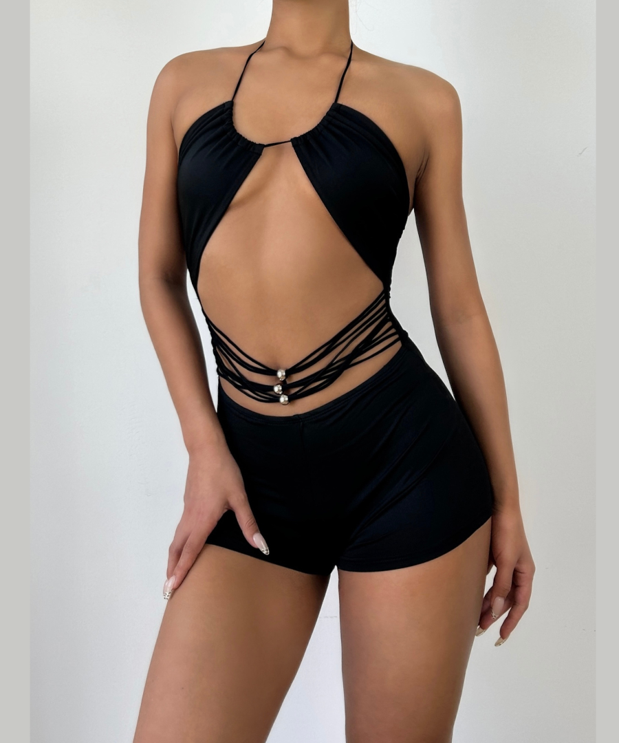 Sultry Black Halter Cutout Romper | Daring Style for Fall Nights & Tropical Escapes