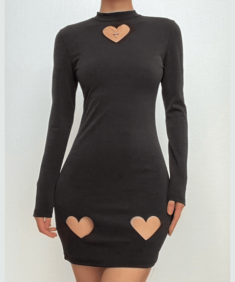 Daring Heart Cutout Bodycon Mini Dress - Chic Long Sleeve Mock Neck for Fall & Holiday Nights