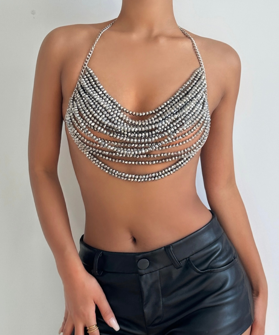Dazzling Rhinestone Chain Halter Top | Sparkle & Slay All Fall & Holiday Season