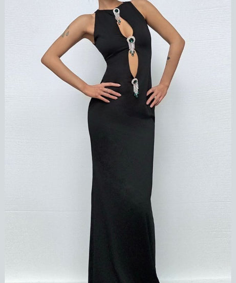 Emerald Elegance Cut-Out Maxi Dress – Dazzling Holiday Gala & New Year's Eve Glamour