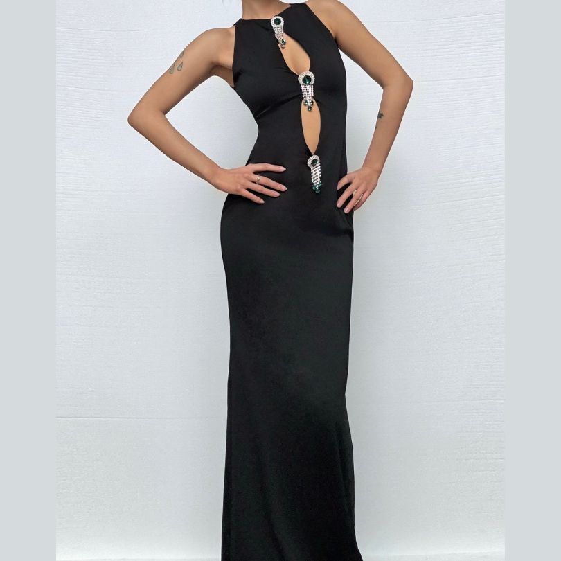 Emerald Elegance Cut-Out Maxi Dress – Dazzling Holiday Gala & New Year's Eve Glamour