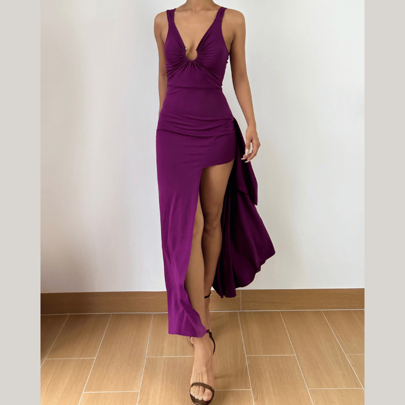 Radiant Plum O-Ring High Slit Maxi Dress – Your Fall & Holiday Party Statement