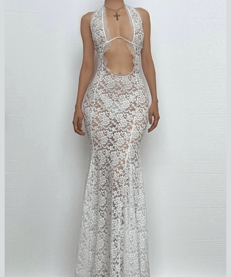 Daring White Lace Halter Cut-Out Maxi Dress - The Ultimate Statement for Fall Galas & Holiday Celebrations