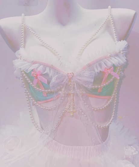 Enchanted Pearl & Ruffle Bralette Top – Whimsical Coquette Chic for Your Halloween & Holiday Glam