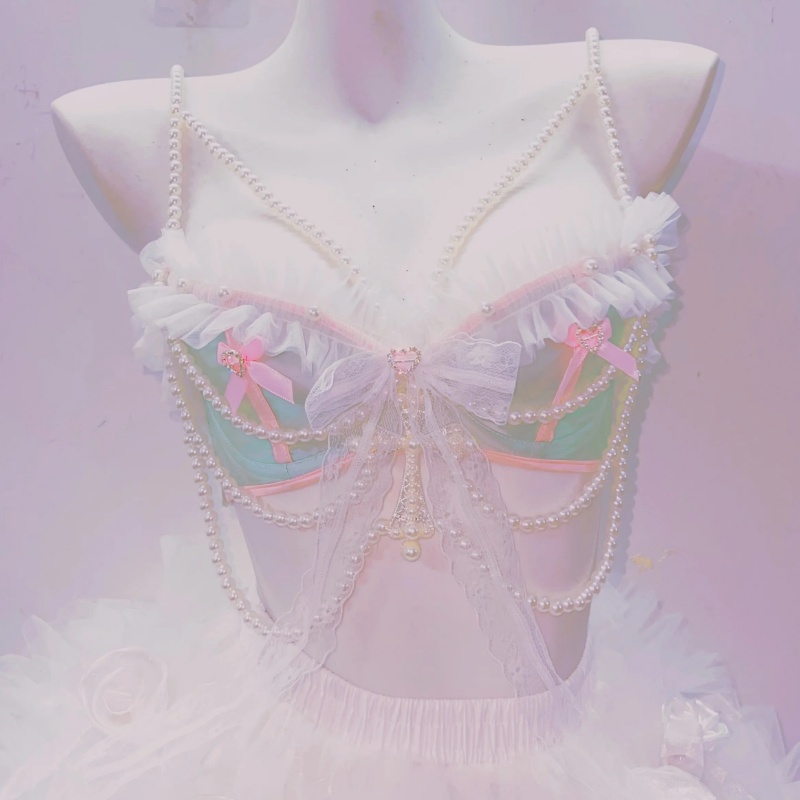 Enchanted Pearl & Ruffle Bralette Top – Whimsical Coquette Chic for Your Halloween & Holiday Glam