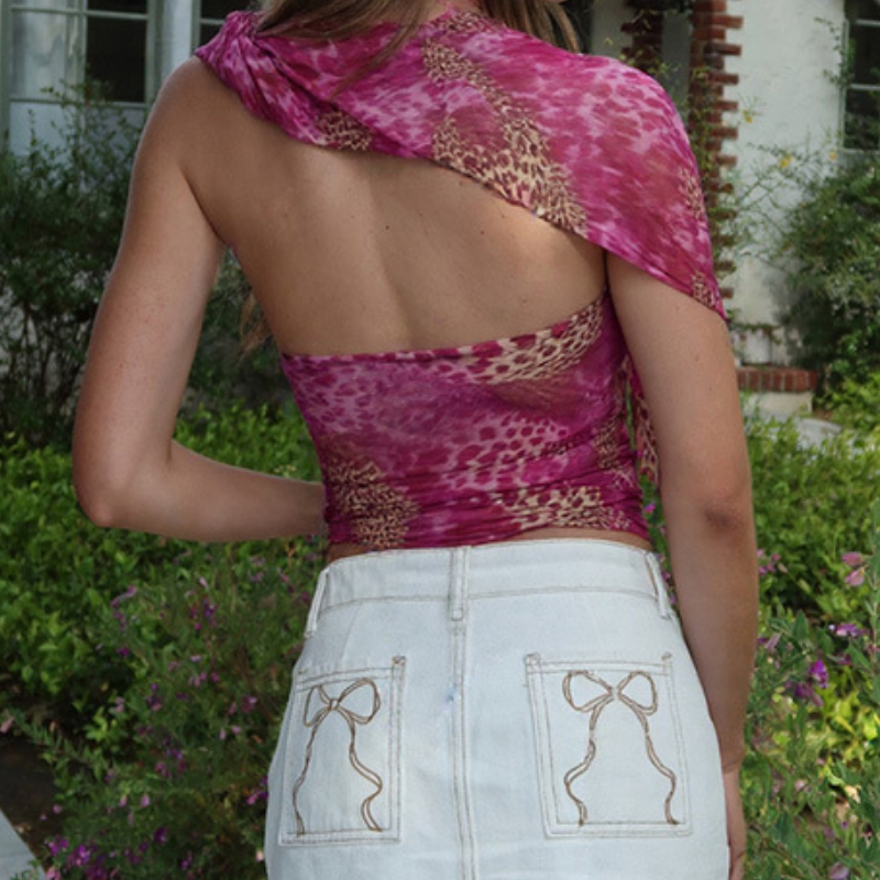 Vibrant Pink Animal Print Asymmetrical Halter Top - Your Fall Night Out Statement Piece