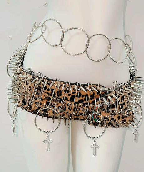 Untamed Edge Spiked Leopard Halter Top & Mini Skirt Set – Halloween Rave & Festival Ready