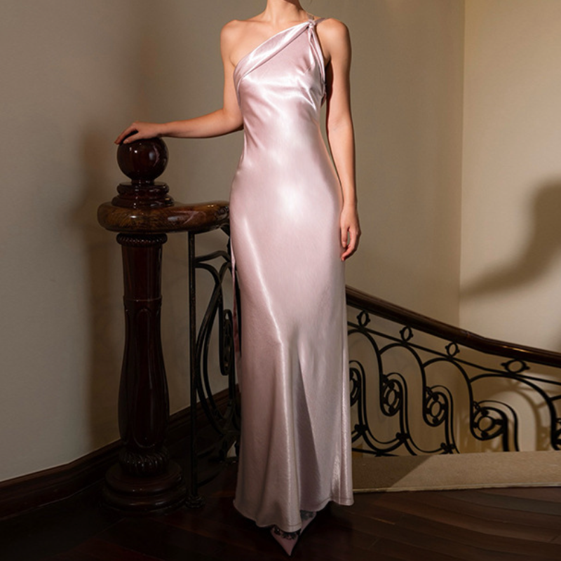 Glamorous Teal Satin One-Shoulder Maxi Dress | High Slit & Backless for Holiday & New Year's Eve