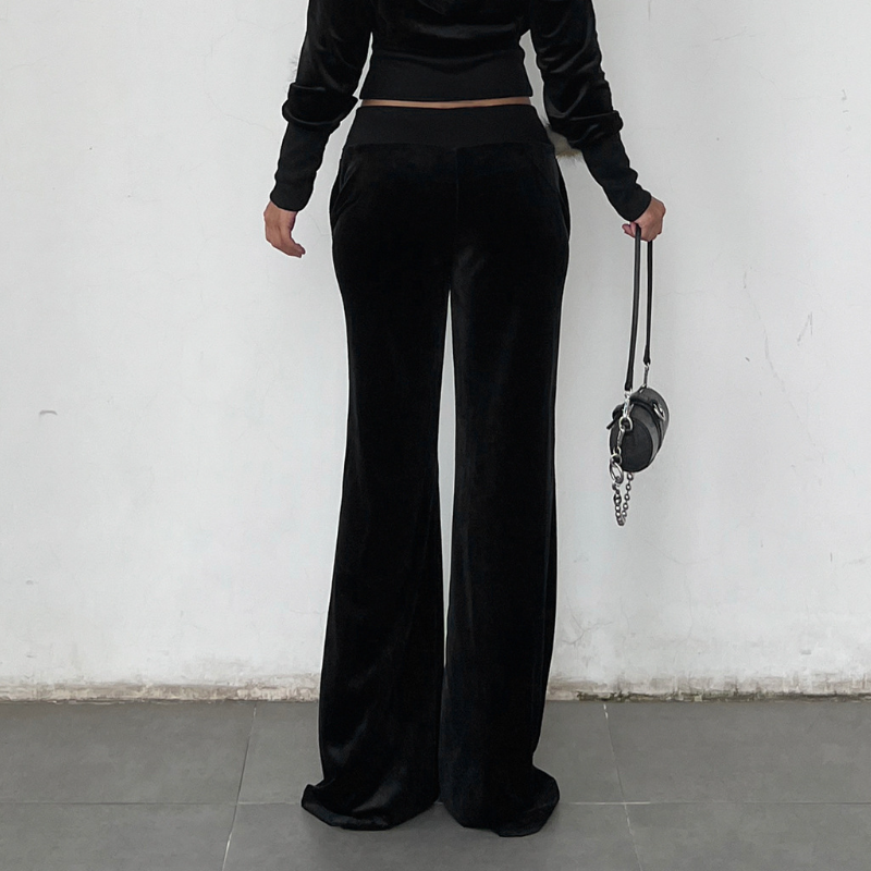 Effortless Luxe: Black Velvet Wide-Leg Pants with Self-Tie Waist | Fall & Holiday Chic