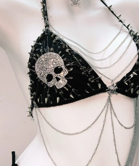 Bewitching Goth Skull & Chain Lace Set - Halloween, Festival & Dark Glam Rave Outfit