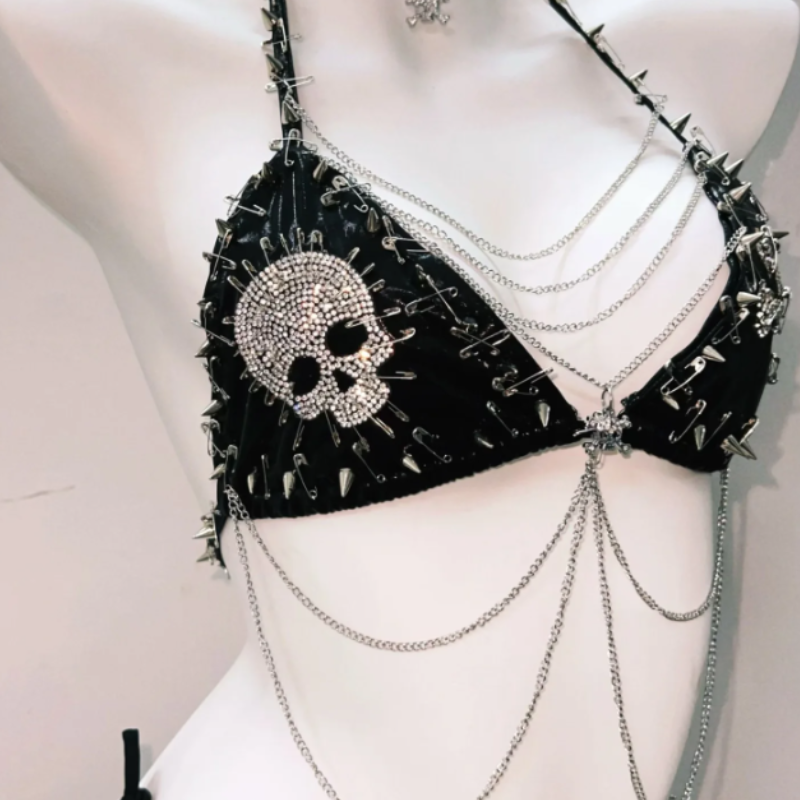 Bewitching Goth Skull & Chain Lace Set - Halloween, Festival & Dark Glam Rave Outfit