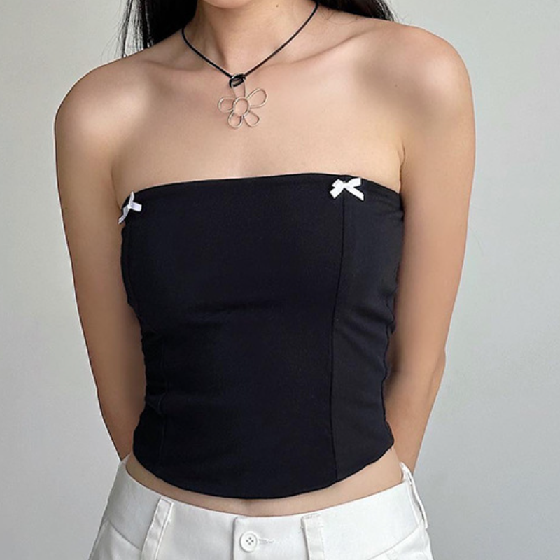 Chic Bow Detail Strapless Top - Your American Fall Style Essential