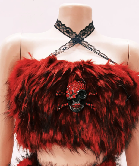 Spooky Chic Crimson Faux Fur Skull Tube Top - Your Ultimate Halloween & Fall Festival Statement