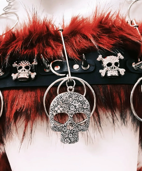 Fierce Faux Fur & Skull 'Dusk' Two-Piece Set: Edgy Halloween & Rave Ready for Women