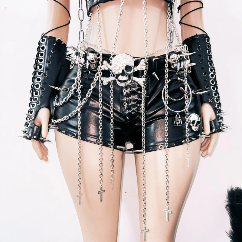 Unleash Your Inner Rebel: Spiked & Chained Gothcore Faux Leather Set - Halloween & Concert Ready
