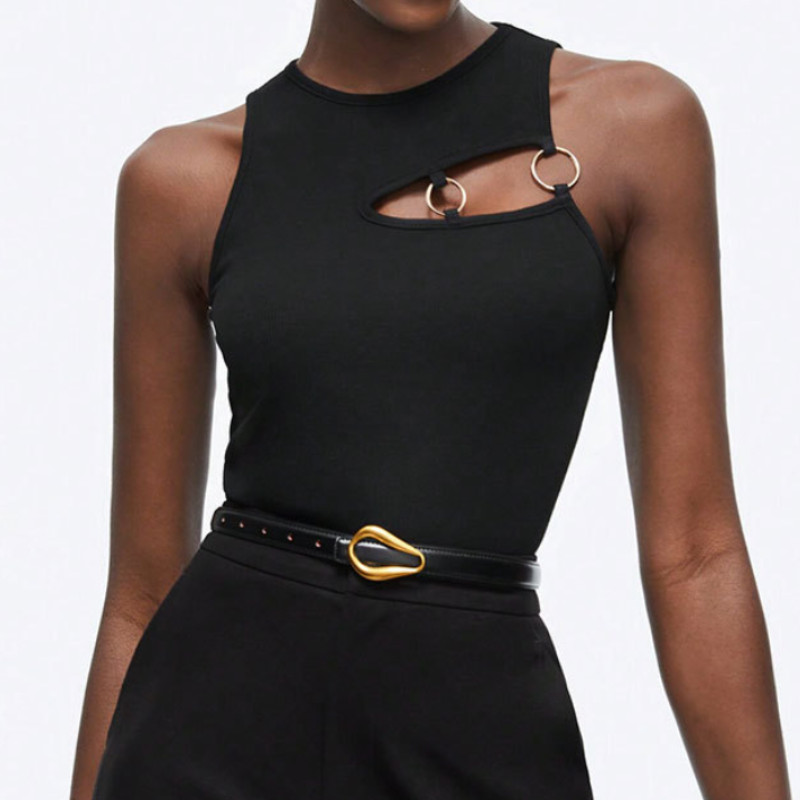 Chic O-Ring Cut-Out Black Tank Top | Elevated Fall Fashion for Women