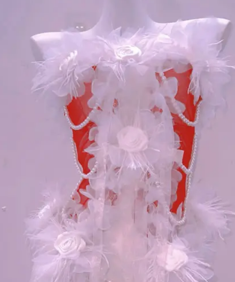 Ethereal Feather & Pearl Illusion Romper Gown - Your Dazzling Holiday & NYE Showstopper!