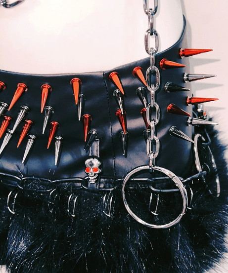 Unleash Your Inner Rebel: Spiked Skull & Chain Harness Top - Gothic Rave Festival Bralette for Halloween